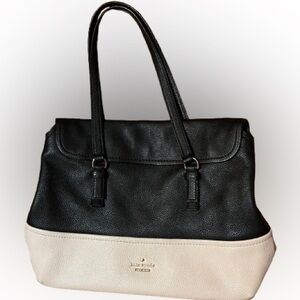 Kate Spade Leather Two-Tone Black and Cream Shoulder Tote Bag